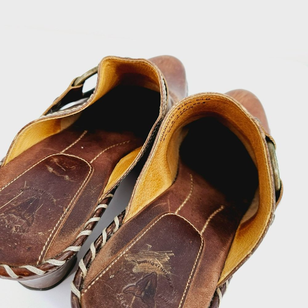 Frye Charlotte Ring Mules Clogs 9.5 M Brown Leather Distressed Stitched Rivets - Picture 13 of 16